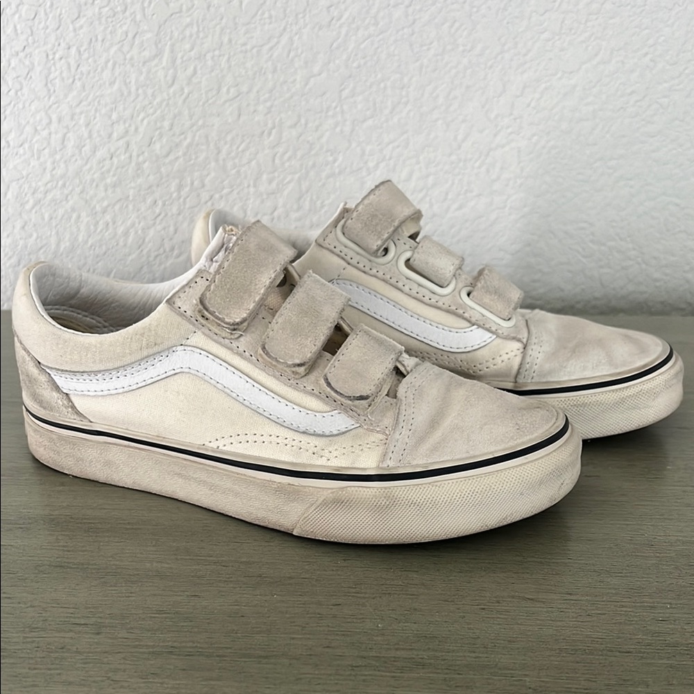 Vans White and Gray Velcro Sneakers